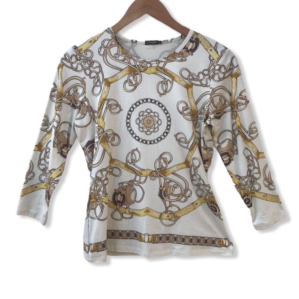 J. McLaughlin Medallion Long Sleeve Silk Shirt